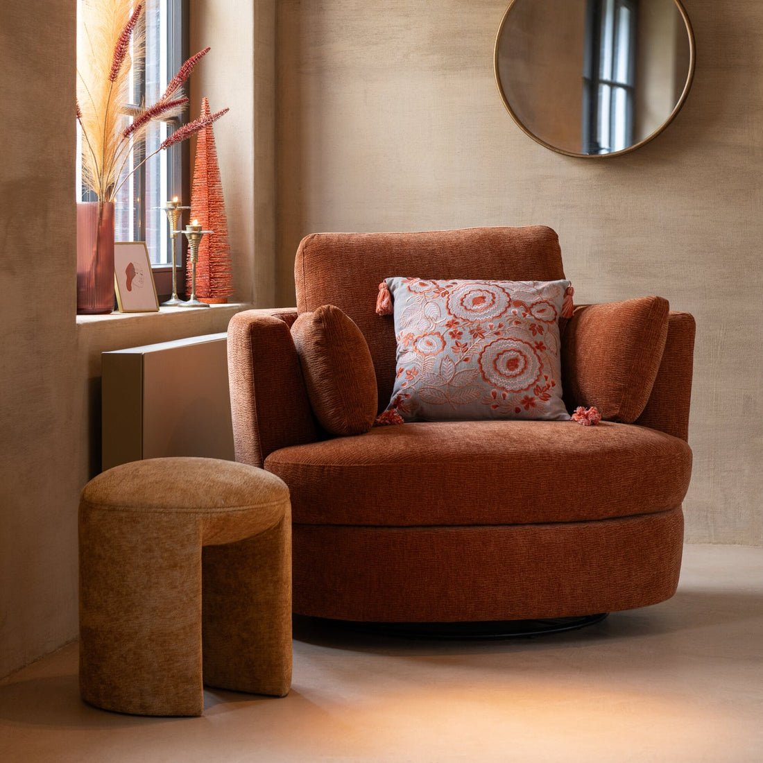 Kruk Rond Textiel Oker J-Line