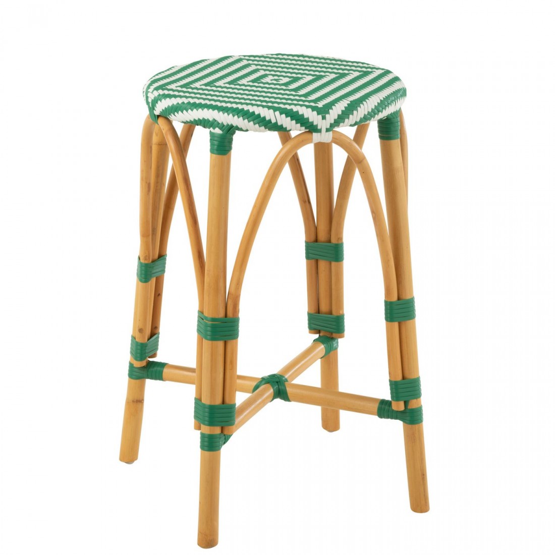 Kruk Rotan Donkergroen Large - Barkruk - J-Line - livinglovely.nl