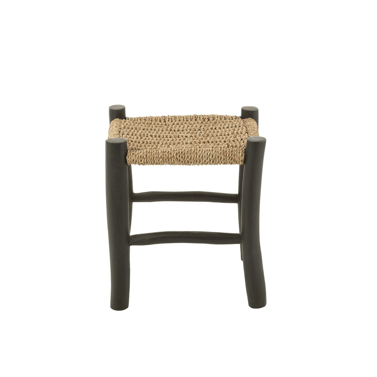 Kruk Vierkant Teak Hout/Zeegras Zwart/Naturel