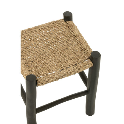 Kruk Vierkant Teak Hout/Zeegras Zwart/Naturel