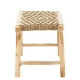 Kruk Waverly Teak Hout/Zeegras Naturel/Wit - Kruk - J-Line - livinglovely.nl