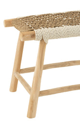 Kruk Waverly Teak Hout/Zeegras Naturel/Wit - Kruk - J-Line - livinglovely.nl