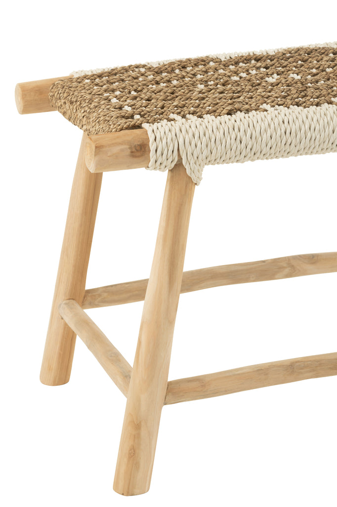 Kruk Waverly Teak Hout/Zeegras Naturel/Wit - Kruk - J-Line - livinglovely.nl
