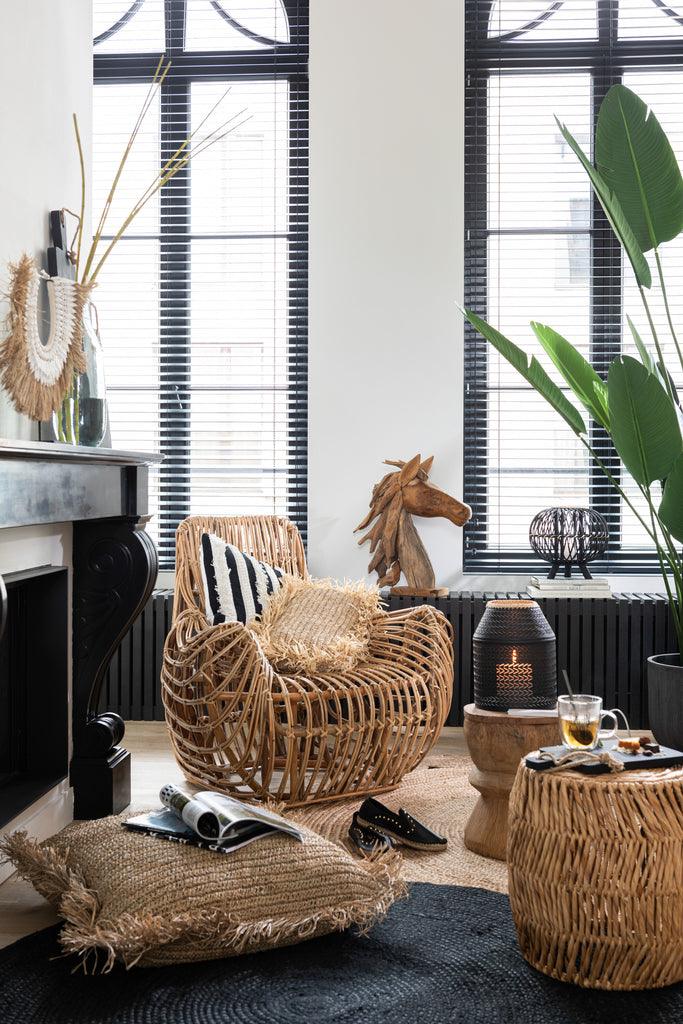 Kruk/Bijzettafel Maurice Rond Waterhyacint Naturel - Bijzettafel - J-Line - livinglovely.nl