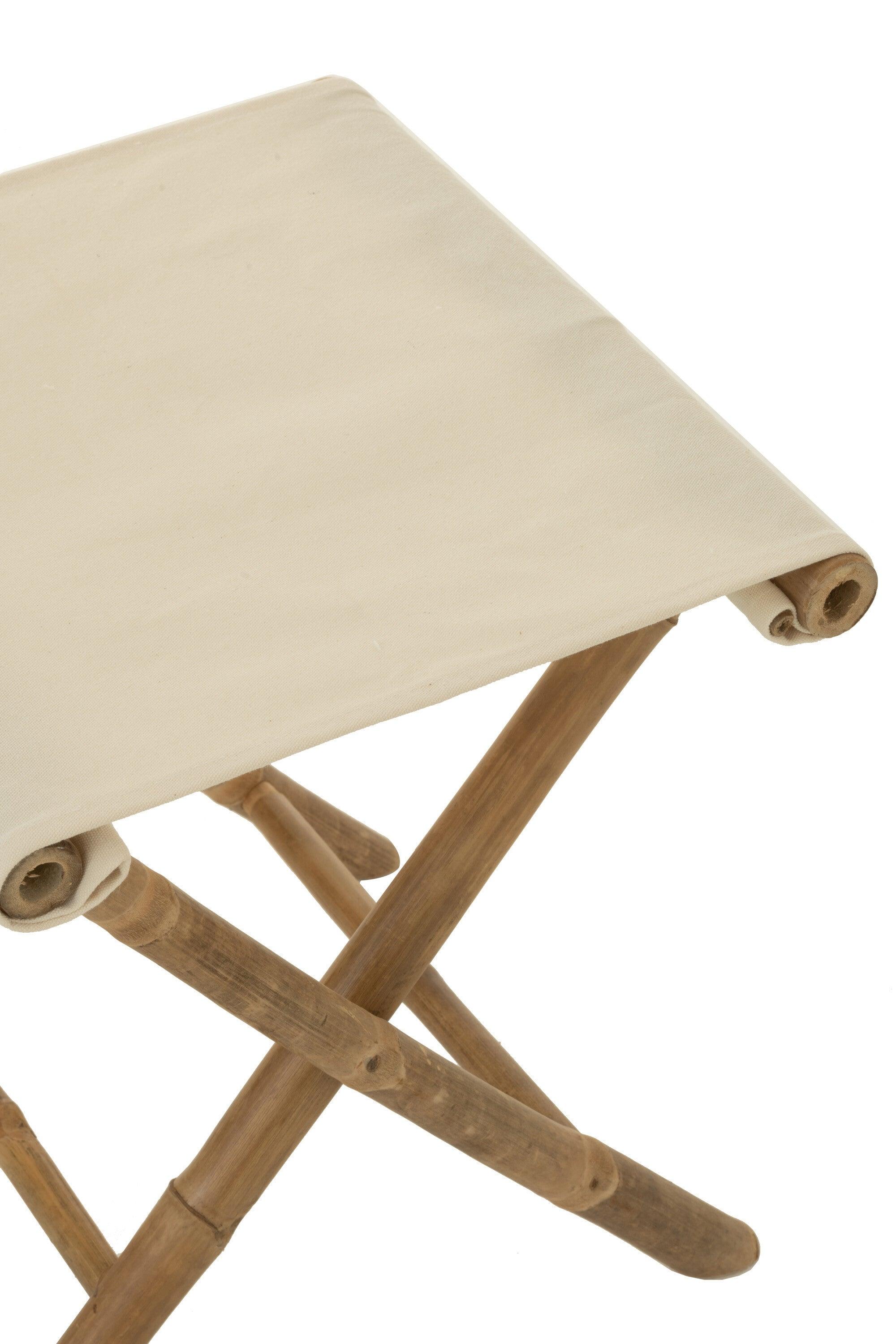 Krukje opvouwbaar - bamboe & textiel - naturel & wit - Kruk - J-Line - livinglovely.nl