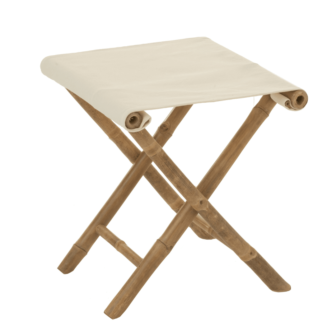Krukje opvouwbaar - bamboe & textiel - naturel & wit - Kruk - J-Line - livinglovely.nl