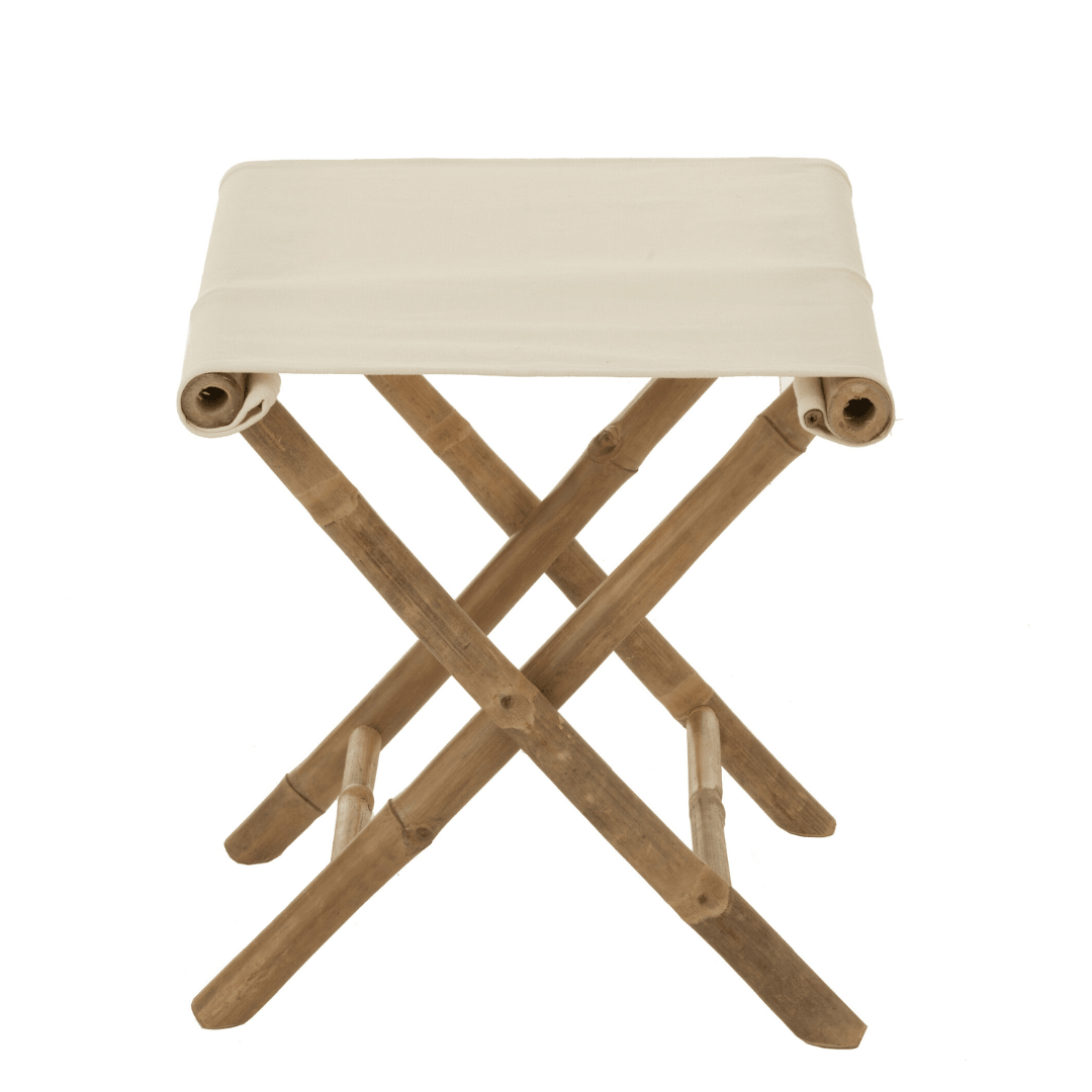 Krukje opvouwbaar - bamboe & textiel - naturel & wit - Kruk - J-Line - livinglovely.nl