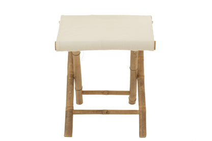 Krukje opvouwbaar - bamboe & textiel - naturel & wit - Kruk - J-Line - livinglovely.nl