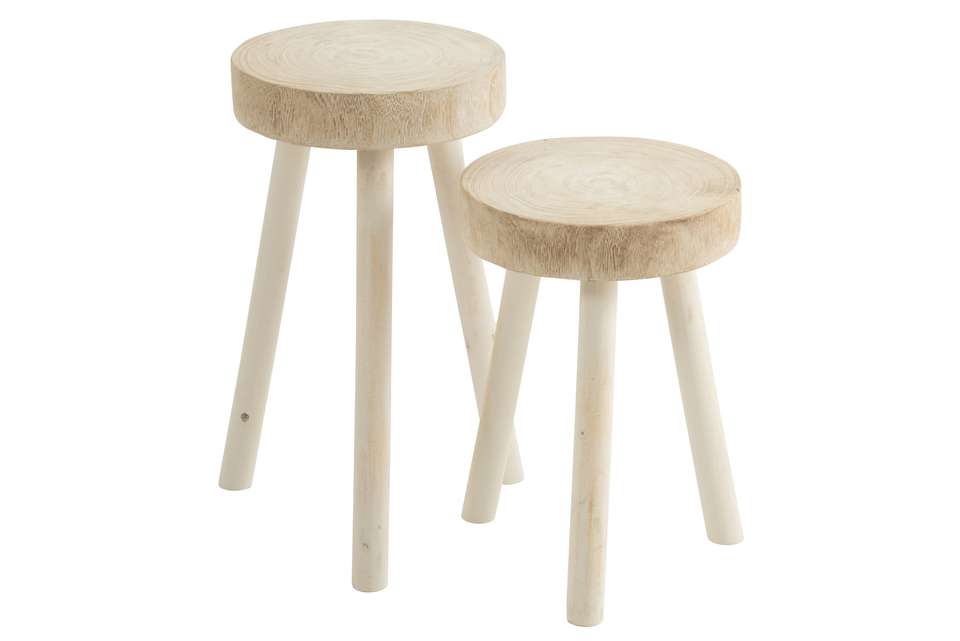 Krukjes Paulownia Hout Wit Set van 2 - Kruk - J-Line - livinglovely.nl