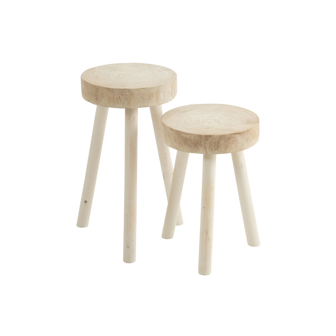 Krukjes Paulownia Hout Wit Set van 2 J-Line