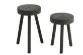 Krukjes Paulownia Hout Zwart Set van 2 - Kruk - J-Line - livinglovely.nl