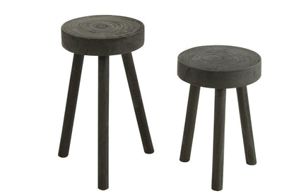 Krukjes Paulownia Hout Zwart Set van 2 - Kruk - J-Line - livinglovely.nl