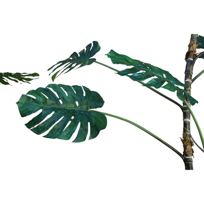 Hoge groene kunstmonstera van PTMD van opzij met ingesneden bladeren