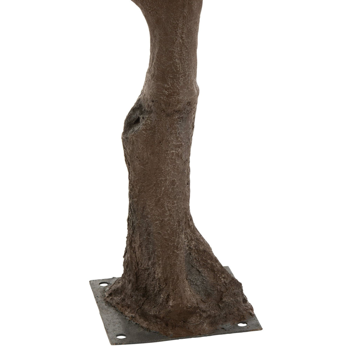 Detail van de knoestige stam van de kunstolijfboom van J-Line op de vierkante voet