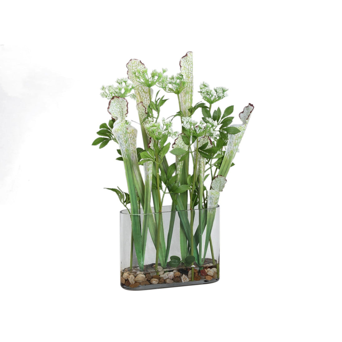 Kunstplant van PTMD in groen met heldere glazen vaas, 55 cm hoog