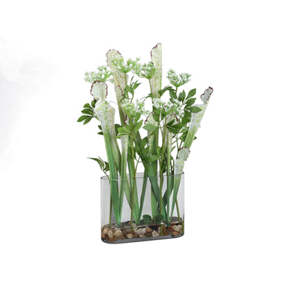 Kunstplant van PTMD in groen met heldere glazen vaas, 55 cm hoog