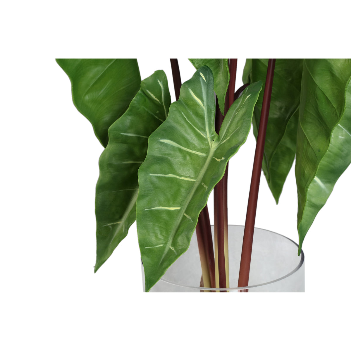 Groene kunstphilodendron van PTMD van opzij met brede glanzende bladeren