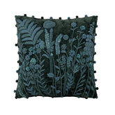 Kussen Bladeren + Bloemen Vierkant van J-Line, dessin met bladeren en bloemen in groen en turquoise, vooraanzicht