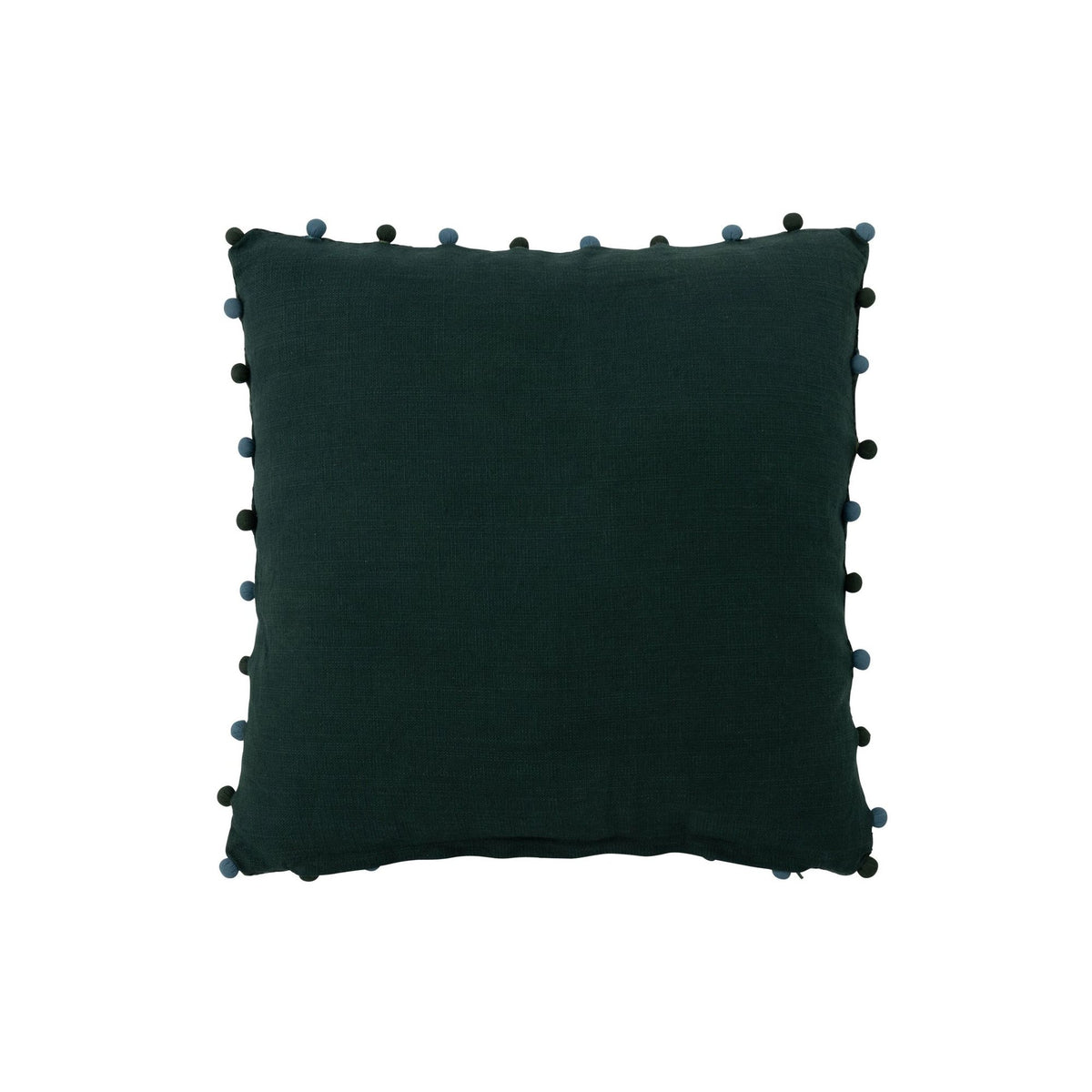 Kussen Bladeren + Bloemen Vierkant van J-Line, dessin met bladeren en bloemen in groen en turquoise, schuin aanzicht