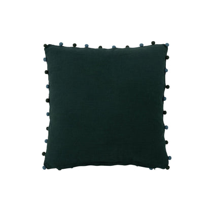 Kussen Bladeren + Bloemen Vierkant van J-Line, dessin met bladeren en bloemen in groen en turquoise, schuin aanzicht
