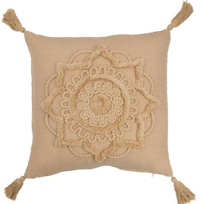 Kussen Bloem Kwast Polyester Beige - Kussen - J-Line - livinglovely.nl