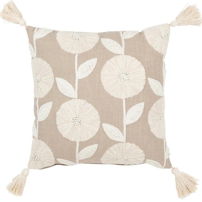 Kussen Bloemen/Bladeren Katoen Taupe/Beige - Kussen - J-Line - livinglovely.nl