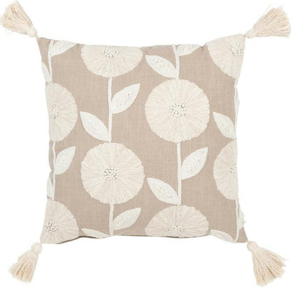 Kussen Bloemen/Bladeren Katoen Taupe/Beige - Kussen - J-Line - livinglovely.nl