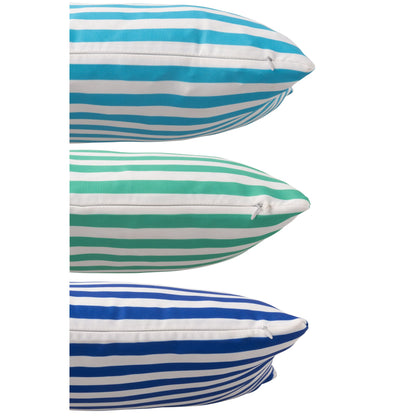 Kussen Buiten Rechthoek Gestreept Polyester Blauw/Groen Assortiment Van 3 J-Line