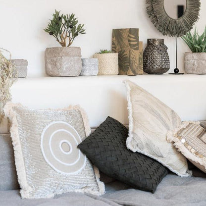 Kussen Circle Ibiza Cotton White/Beige - Kussen - J-Line - livinglovely.nl