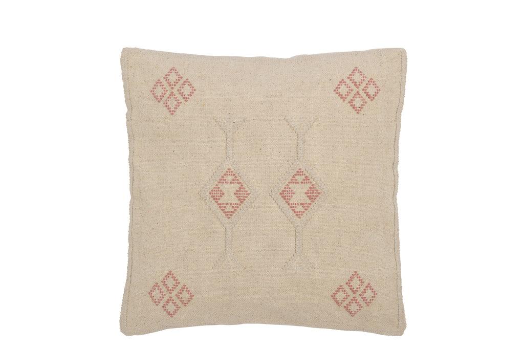 Kussen Diamanten + Pijlen Katoen Creme/Roze - Kussen - J-Line - livinglovely.nl