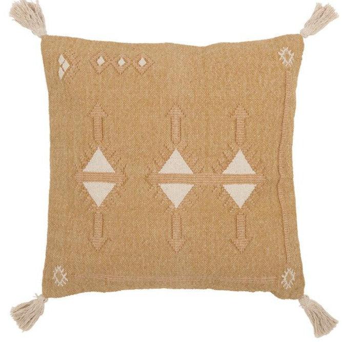 Kussen Driehoeken &amp; Kwastjes Katoen Natural/Wit - Kussen - J-Line - livinglovely.nl