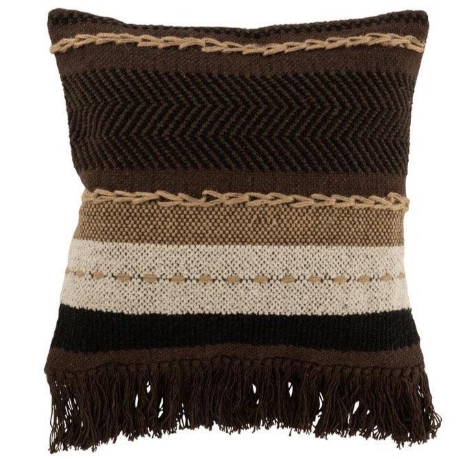 Kussen Etnic Katoen Bruin/Zwart/Beige - Kussen - J-Line - livinglovely.nl