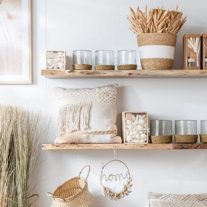 Kussen Franjes Vierkant Katoen Beige - Kussen - J-Line - livinglovely.nl