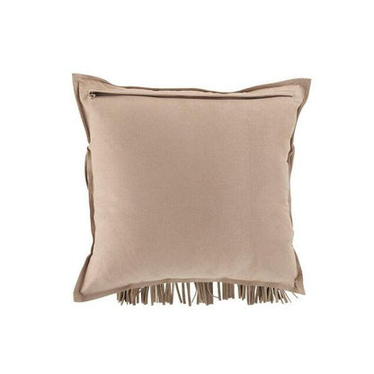 Kussen Franjes Vierkant Leer Lichtgrijs - Kussen - J-Line - livinglovely.nl