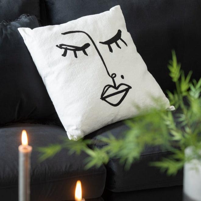 Kussen Melissa Katoen Zwart/Wit - Kussen - J-Line - livinglovely.nl