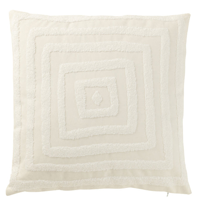 Kussen Motief Vierkanten Polyester Wit - Kussen - J-Line - livinglovely.nl