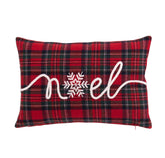 Kussen Noel van J-Line, rood geruit kussen van 45x30 cm met Noel in wit borduursel
