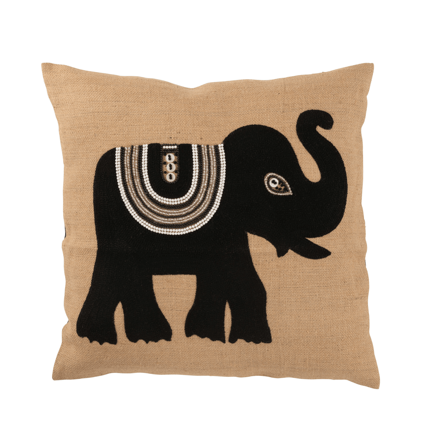Kussen Olifant Textiel Naturel/Zwart Large - Kussen - J-Line - livinglovely.nl