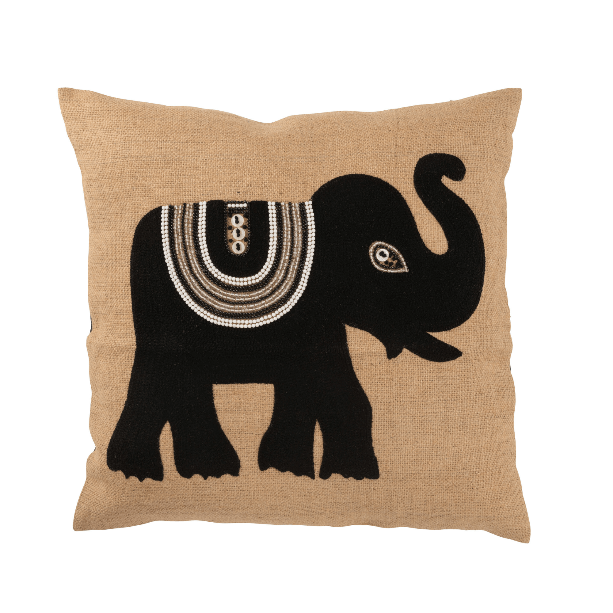 Kussen Olifant Textiel Naturel/Zwart Large - Kussen - J-Line - livinglovely.nl
