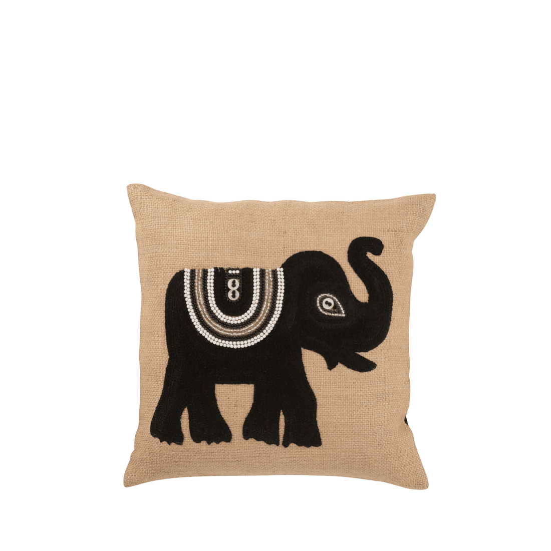 Kussen Olifant Textiel Naturel/Zwart Small - Kussen - J-Line - livinglovely.nl