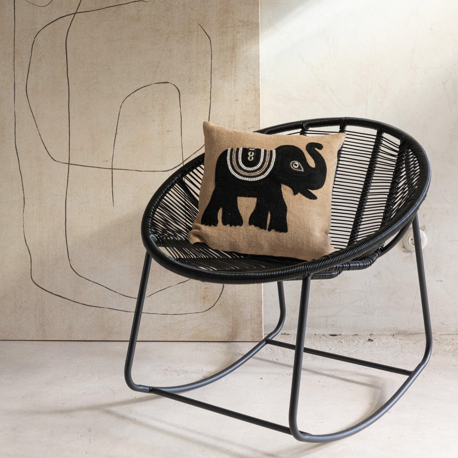 Kussen Olifant Textiel Naturel/Zwart Small - Kussen - J-Line - livinglovely.nl