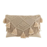 Kussen Pompom Macrame Rechthoek Katoen Beige - Kussen - J-Line - livinglovely.nl