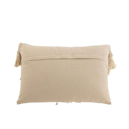 Kussen Pompom Macrame Rechthoek Katoen Beige - Kussen - J-Line - livinglovely.nl