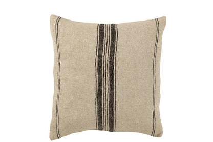 Kussen Strepen Linnen Beige Vierkant - Kussen - J-Line - livinglovely.nl