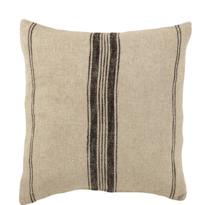 Kussen Strepen Linnen Beige Vierkant - Kussen - J-Line - livinglovely.nl