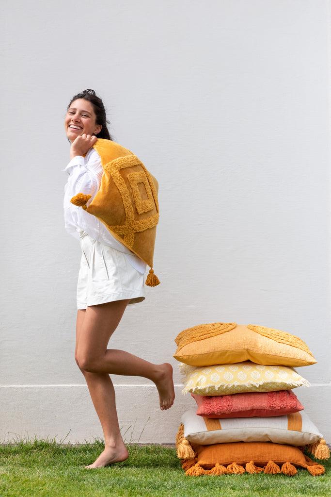 Kussen U Vorm Patroon Katoen Koraal Vierkant - Kussen - J-Line - livinglovely.nl