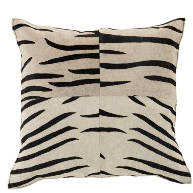 Kussen Zebra Vierkant Leer Zwart / Wit - Kussen - J-Line - livinglovely.nl