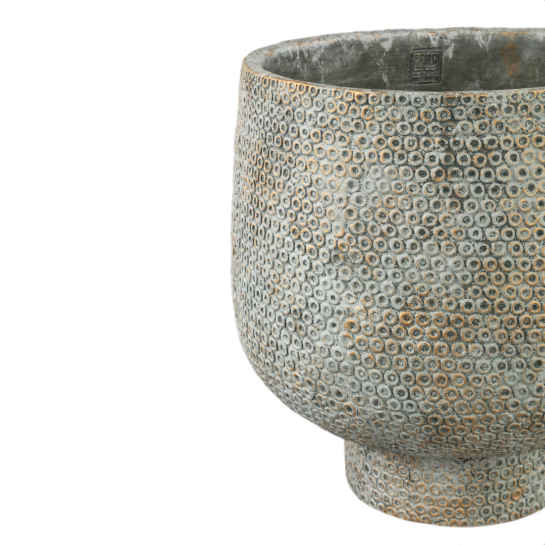Laim Grey Cement Round Pot Dots Pattern On Base XL Dia30xH30cm PTMD - Pot - PTMD - livinglovely.nl
