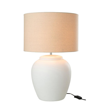 Lamp Meli + Kap Keramiek Linnen Wit Large - Tafellamp - J-Line - livinglovely.nl