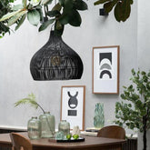 Lampkap Peervorm Rotan Zwart - Hanglamp - J-Line - livinglovely.nl